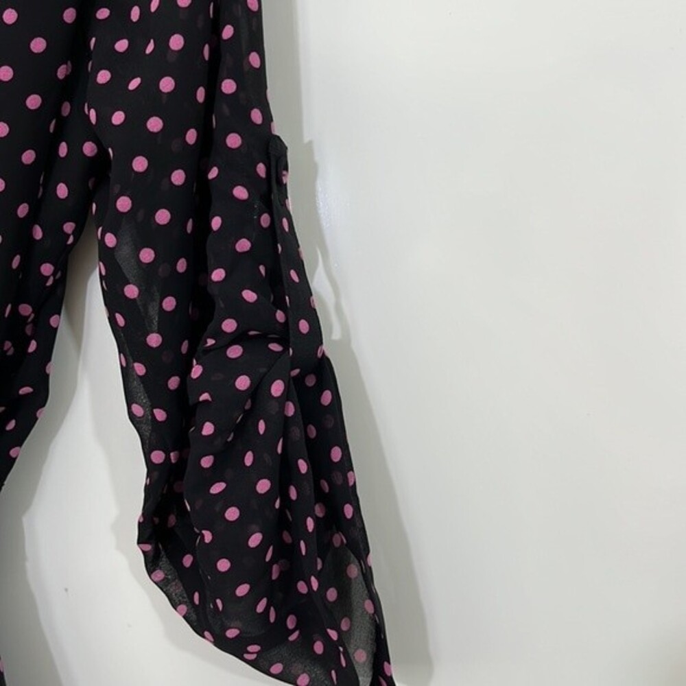 DR2 Wrap Polka Dot Sheer Lined Dress Black Pink Size Small - Picture 5 of 9